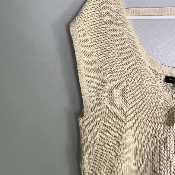 NWT Banana Republic Womens Cotton Linen Knit Ribbed Vest Sz M Cream Boho Casual - Picture 6 of 12